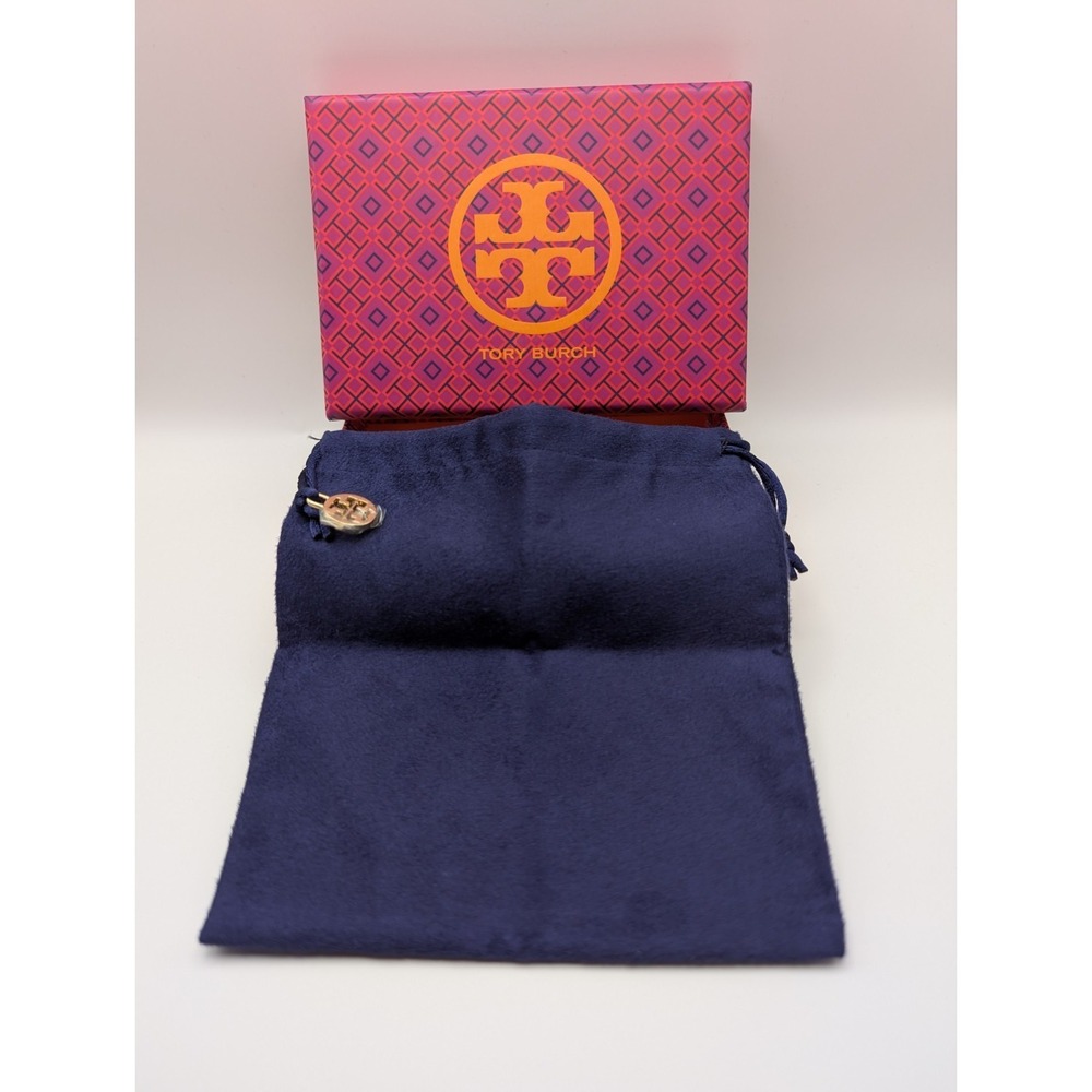 Tory Burch Box And Bag Velvet Gold Logo Accent Charm Purple Jewelry Wallet